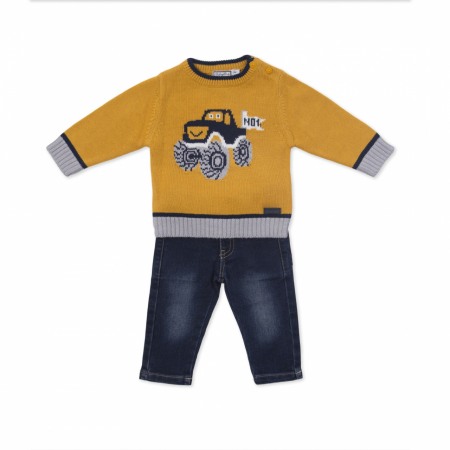 OUTLET - Compleu 2 piese bebe baiat, pulover tricotat cu pantalon jeans, brand Babybol