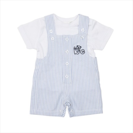 Set 2/3 piese maneca scurta - Set salopeta cu tricou maneca scurta, dungi bleu, Babybol , 1 luna, 56 cm