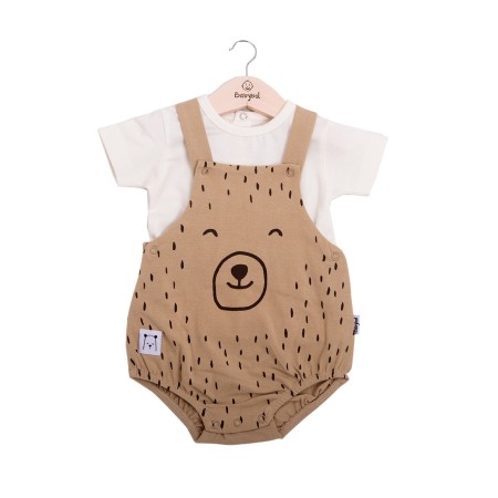 Set 2/3 piese maneca scurta - Set salopeta si tricou maneca scurta bebe, bumbac soft, Babybol