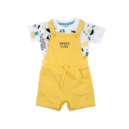 Compleu 2/3 piese maneca scurta - Set salopeta+ tricou bebe baiat, bumbac, galbena, brand Babybol