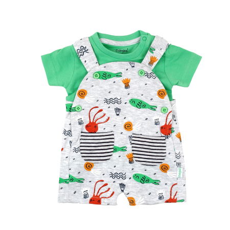 Compleu 2/3 piese maneca scurta - Set salopeta+ tricou verde bebe baiat, bumbac, brand Babybol
