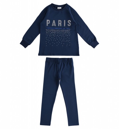 Fete/Baieti 2- 16 ani - Set tricou maneca lunga si colant, imprimeu text PARIS, navy, iDO