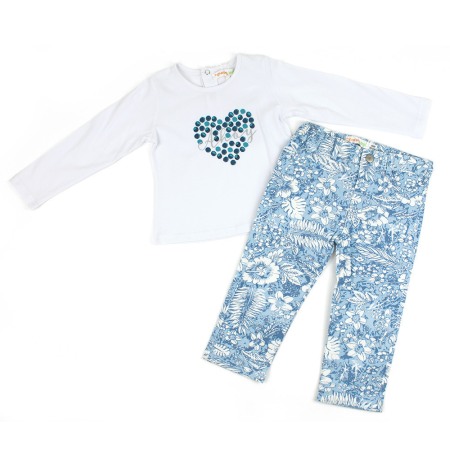 OUTLET - Set tricou maneca lunga si pantaloni imprimeu floral bleu, Babybol