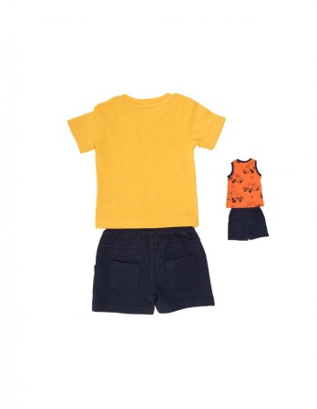 Set vara baiat bumbac 3 piese, tricou galben , maieu orange si pantalon scurt navy, Babybol [1]