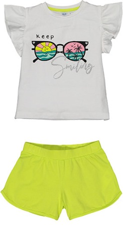 OUTLET - Set vara fete, tricou alb cu sort verde, Melby