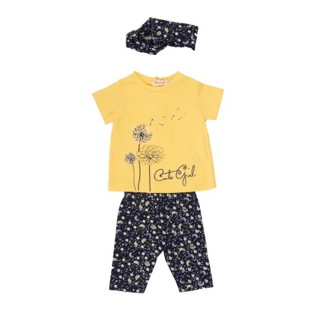 Set vara fetita 3 piese , tricou galben, colant si bandana cap, Babybol [2]