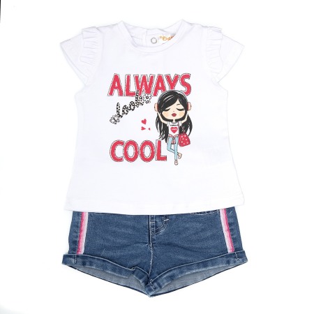 OUTLET - Set vara fetite, tricou bumbac cu pantalon scurt jeans, Babybol