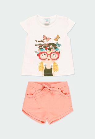 Set 2/3 piese maneca scurta - Set vara fetite, tricou maneca cu pantalon scurt,bumbac, Boboli