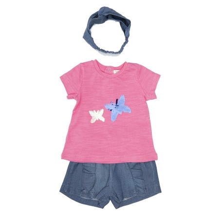 OUTLET - Set vara fetite, tricou paiete reversibile, pantalon scurt si bandana denim, Babybol