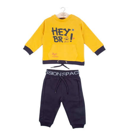 Trening 2/3 piese - Trening 2 piese baiat, bumbac, putin vatuit, 'HEY BRO", culoare mustar, brand Babybol