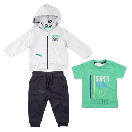 Trening 2/3 piese primavara - Trening 3 piese baiat, bumbac, hanorac cu gluga, gri, brand Babybol