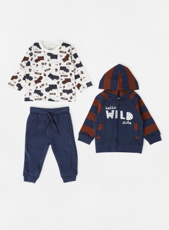 Trening / Pantaloni sport - Trening 3 piese bebe baiat, bumbac, hanorac cu gluga, brand Babybol