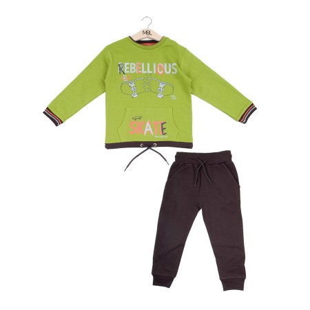 Trening/Pantaloni sport - Trening baiat 2 piese vatuit, bumbac, verde olive, Babybol