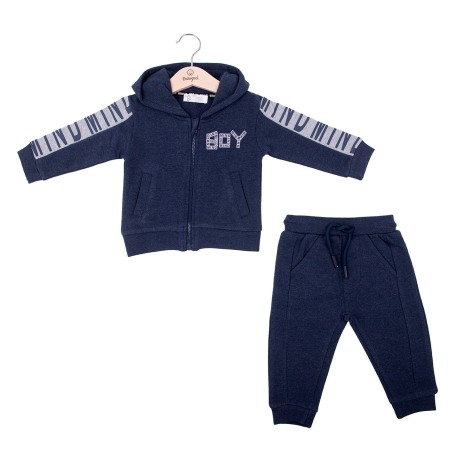 Trening / Pantaloni sport - Trening baiat bumbac 2 piese cu gluga, gri bleu, Babybol Barcelona