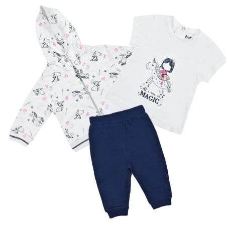 Trening 2/3 piese primavara - Trening bumbac 3 piese fete, imprimeu unicorn, Babybol