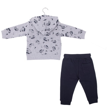 Trening bumbac baiat 2 piese vatuit, hanorac cu gluga, imprimeu masinute, gri, Babybol [1]