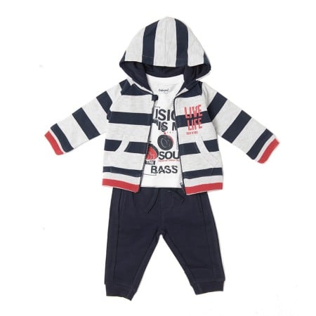 Trening / Pantaloni sport - Trening bumbac baiat 3 piese, dungi, navy, Babybol