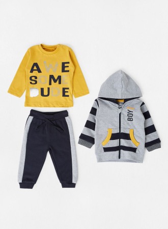Trening bumbac baieti 3 piese, hanorac, bluza si pantaloni, gri, Babybol [1]