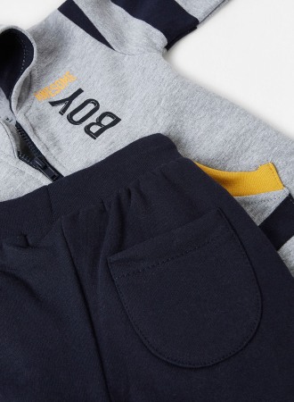 Trening bumbac baieti 3 piese, hanorac, bluza si pantaloni, gri, Babybol [4]