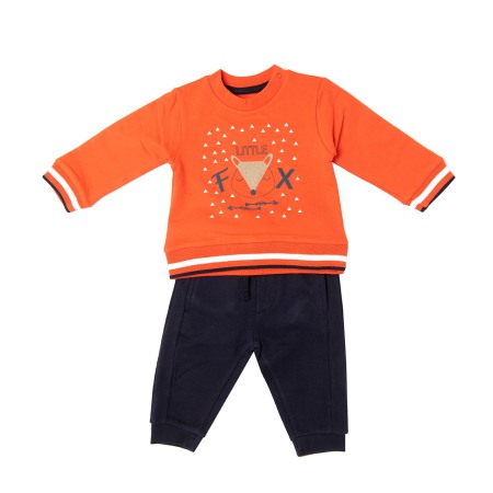 Trening 2/3 piese primavara - Trening bumbac bebe baiat 2 piese, bluza imprimeu fox, orange, Babybol