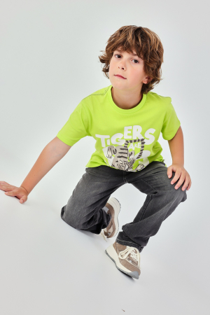 Tricouri maneca scurta - Tricou baiat 2-14 ani, bumbac better cotton, animal print, verde lime, brand Boboli