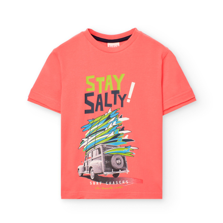 Colectie fete/ baieti primavara-vara - Tricou baiat maneca scurta, bumbac better cotton, orange, brand Boboli