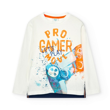 Tricouri maneca lunga - Tricou bumbac maneca lunga baiat, imprimeu text, alb, Boboli