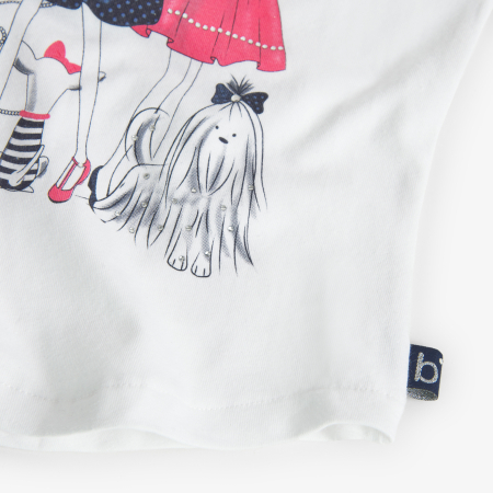 Tricou elegant fetite, imprimeu fetite cu strasuri, maneci plisee, alb, brand Boboli [3]