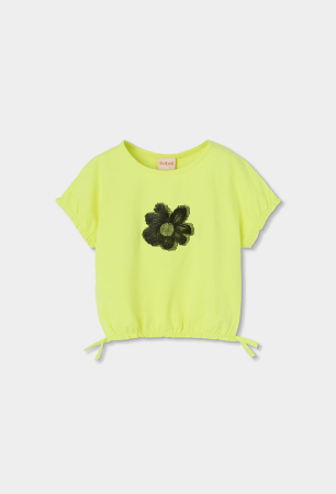 Tricou fete 8-14 ani, floaredin strasuri negre, culoare neon, brand Boboli [2]
