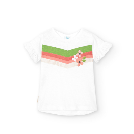 Colectie fete/ baieti primavara-vara - Tricou fete bumbac better cotton, broderie florala, brand Boboli