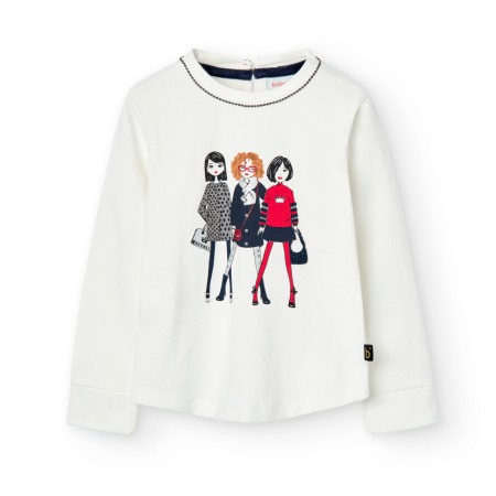 Tricouri maneca lunga - Tricou fete bumbac, gama CHIC, imprimeu fetite, alb, Boboli