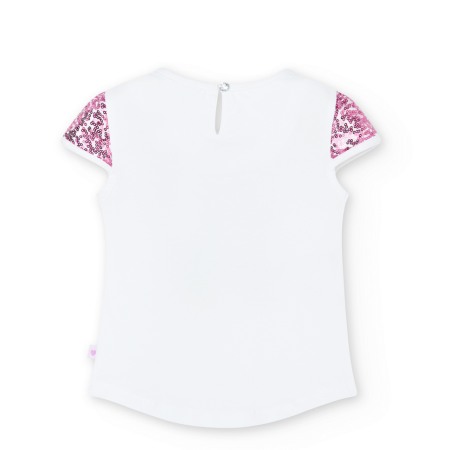 Tricou fete CHIC, maneca scurta, imprimeu floral, paiete, roz, BOBOLI [1]