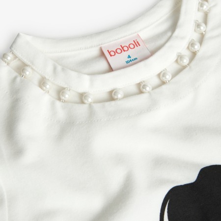 Tricou fete CHIC, ornat cu perle la guler, alb, Boboli [2]
