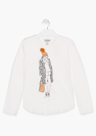 Fete/Baieti 2- 16 ani - Tricou fete maneca lunga, imprimeu fetita, Losan