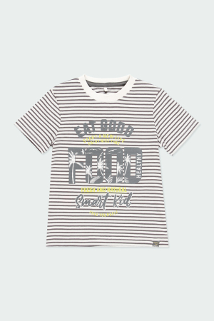 Colectie fete/ baieti primavara-vara - Tricou fete maneca scurta, bumbac organic, dungi gri, brand Boboli