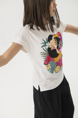 Tricou fete maneca scurta, imprimeu fetita multicolor, bumbac better cotton, brand Boboli [4]