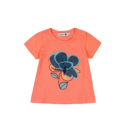 Fete/Baieti 0-24 luni - Tricou fete maneca scurta , orange , floare aplicata, Boboli