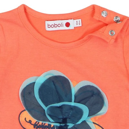 Tricou fete maneca scurta , orange , floare aplicata, Boboli [2]
