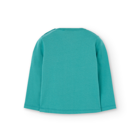 Tricou fetite cu maneca lunga, aplicatii florale, turcoaz, brand Boboli [1]