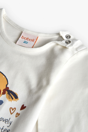 Tricou fetite cu maneca lunga, imprimeu fetita cu vulpe, ivoire, brand Boboli [2]