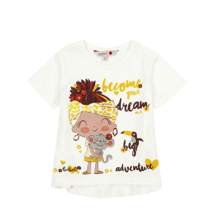 OUTLET ↗ 60% - Tricou fetite cu maneca scurta, bumbac, aplicatii florale, brand Boboli