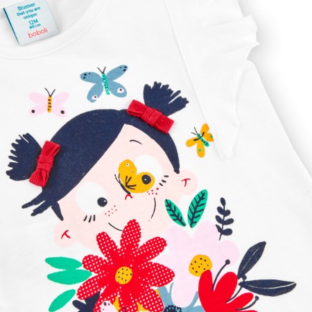 Tricou fetite maneca scurta, imprimeu floral, alb, Boboli [3]