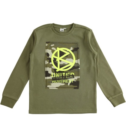 Fete/Baieti 2- 16 ani - Tricou maneca lunga baiat, aplicatie camuflaj, kaki,iDO