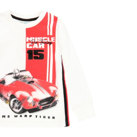 Tricou maneca lunga baiat, bumbac, imprimeu masina, Boboli [2]