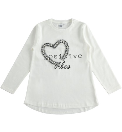 Fete/Baieti 2- 16 ani - Tricou maneca lunga fete,aplicatie inima cu perle, iDO