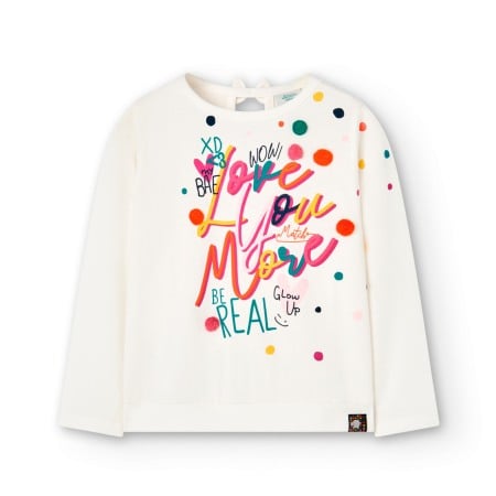 Tricouri maneca lunga - Tricou maneca lunga fete, bumbac certificat oeko-tex, text multicolor, alb, Boboli