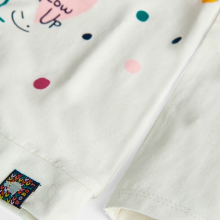 Tricou maneca lunga fete, bumbac certificat oeko-tex, text multicolor, alb, Boboli [3]