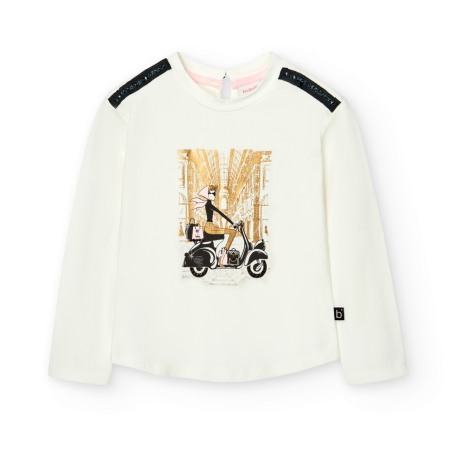 Tricouri maneca lunga - Tricou maneca lunga fete, bumbac, imprimeu auriu, Boboli