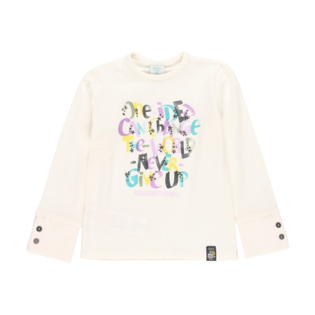 Tricouri maneca lunga - Tricou maneca lunga fete, bumbac, imprimeu text, strasuri, alb natural, brand Boboli