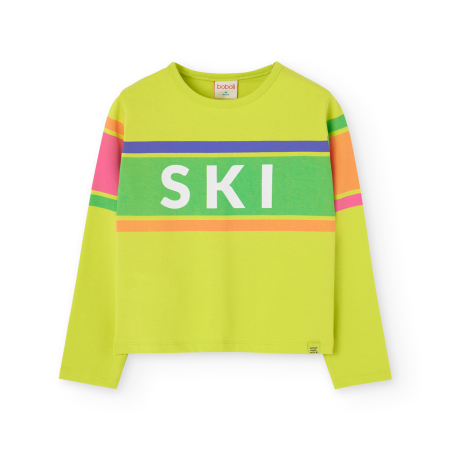 Tricou maneca lunga fete, bumbac, imprimeu text,verde lime, brand Boboli